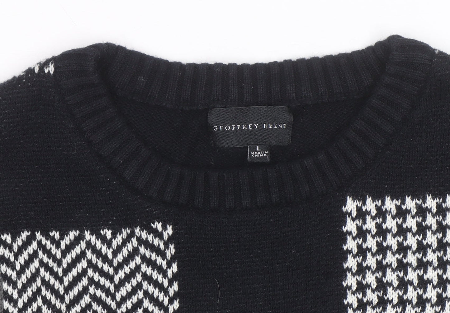 Geoffrey Beene Men's Black Cotton Check Knit Jumper Size L