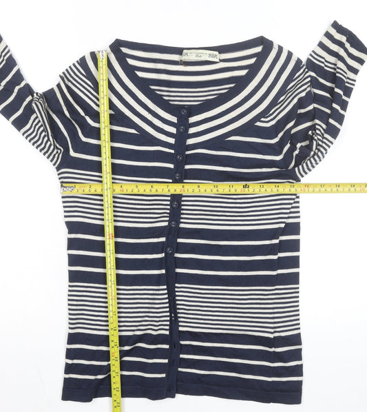 Crew Clothing Co. Women Blue Striped Button-Up Knit Top Size 12