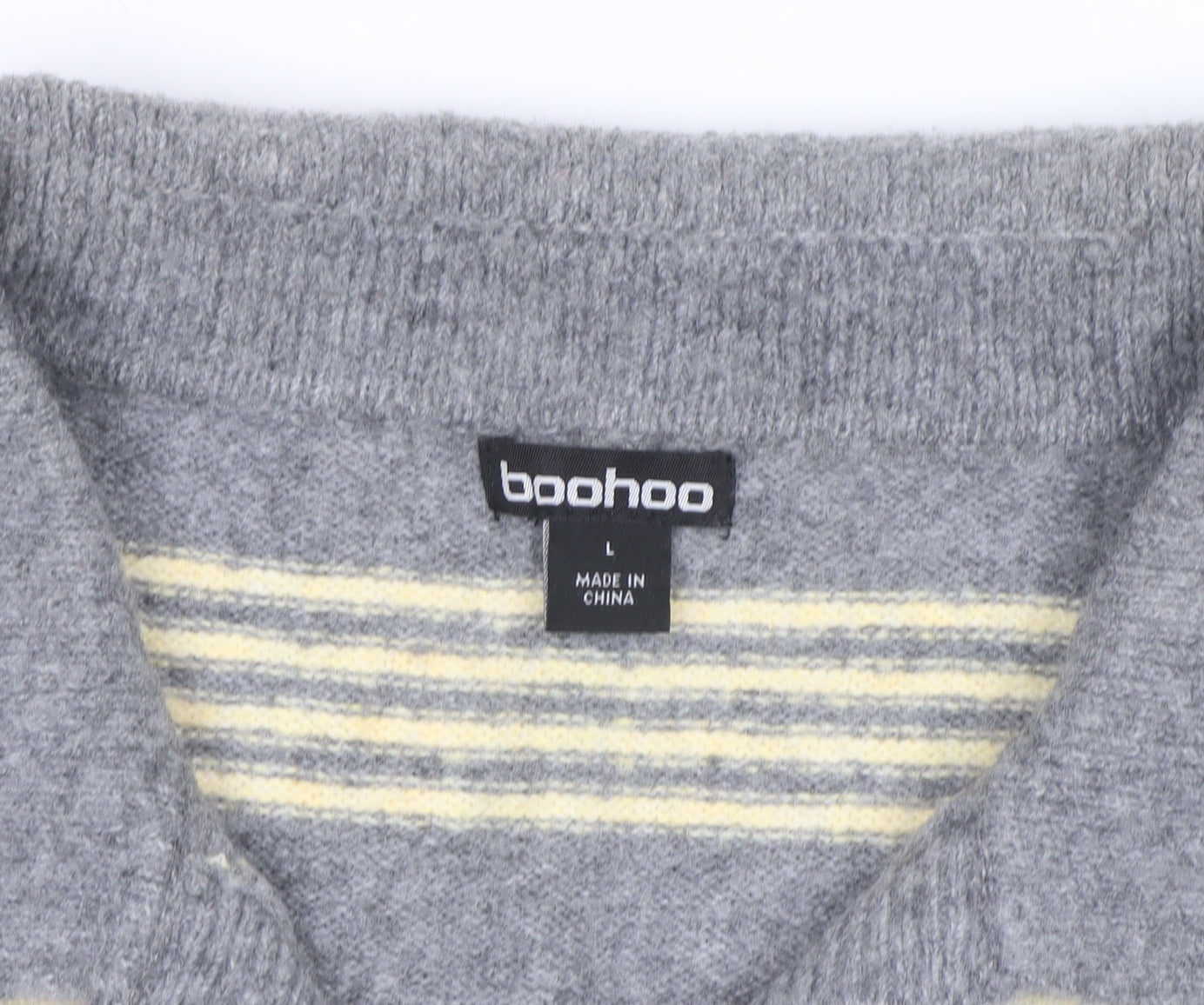 Boohoo Women’s Grey Striped Collared Sleeveless Knit Vest L