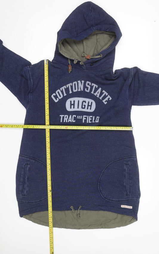 Polpo Women Blue Hooded Pullover Hoodie Cotton State Graphic Lined Size L