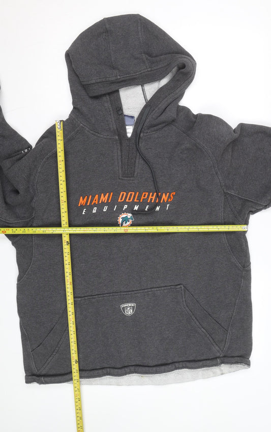Reebok Men’s Grey Miami Dolphins Pullover Hoodie Size L Sports NFL