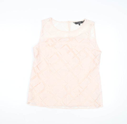 Additional front view of Principles by Ben de Lisi Women's Beige Sleeveless Geometric Blouse, size 16