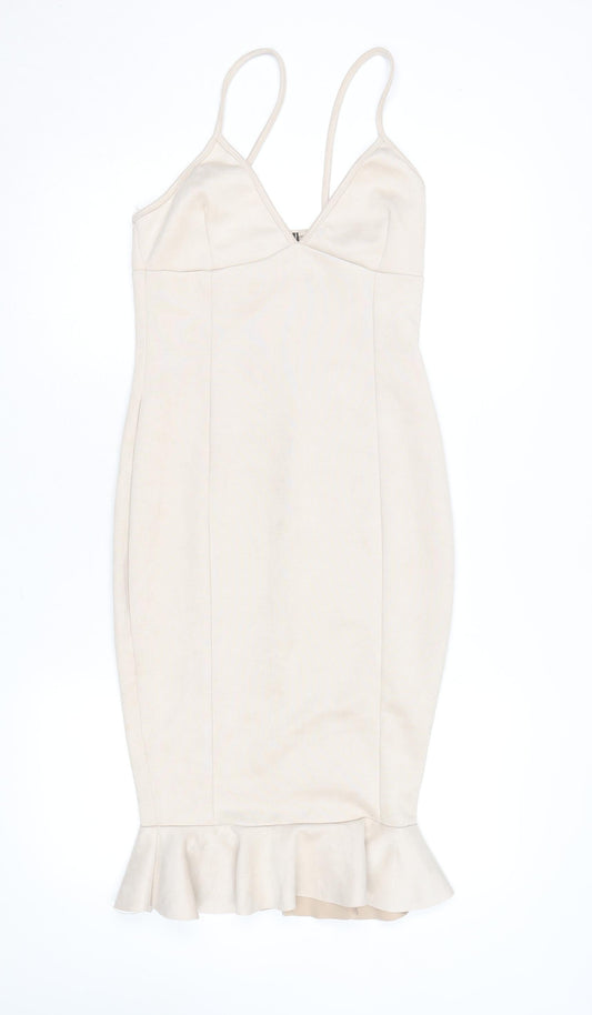 Additional front view of In The Style Women Beige Bodycon Knee Length Dress, size 8