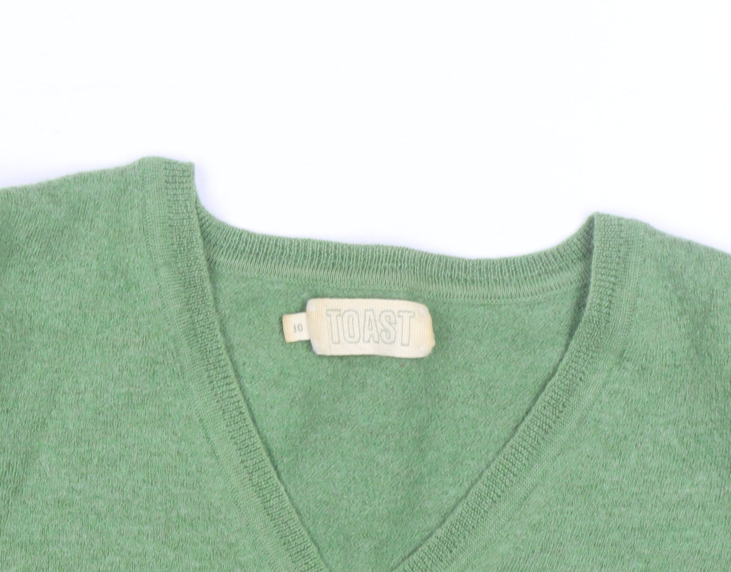 Toast Womens Green V-Neck Cashmere Jumper Size 10