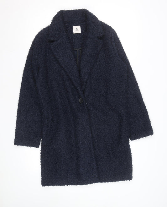 Tu Women Blue Boucle Mid-Length Overcoat Size 8