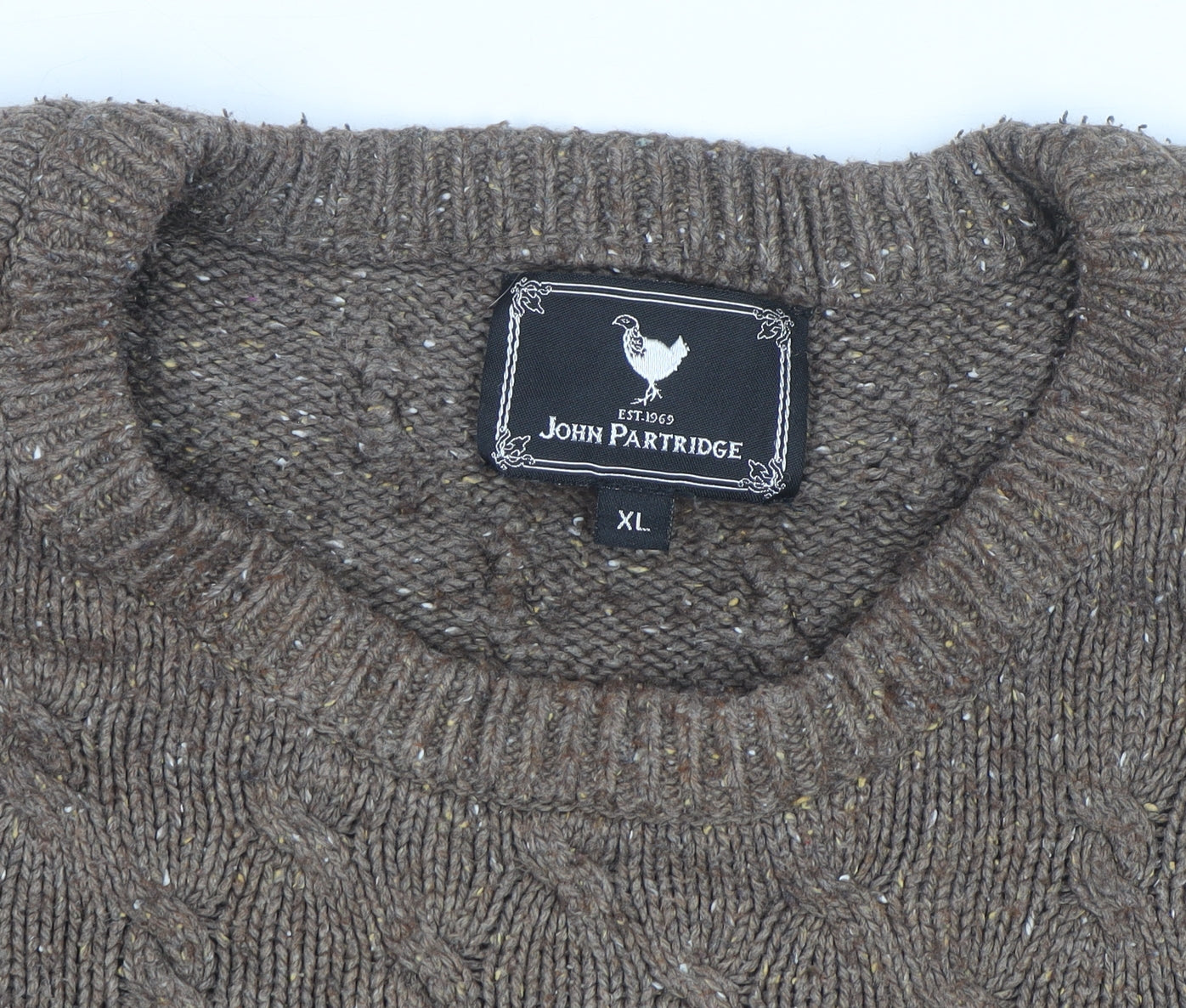 John Partridge Men’s Brown Cable-Knit Wool Blend Jumper XL