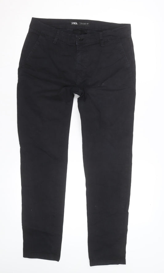 Zara Men Black Slim Fit Cotton Chino Trousers Size 32
