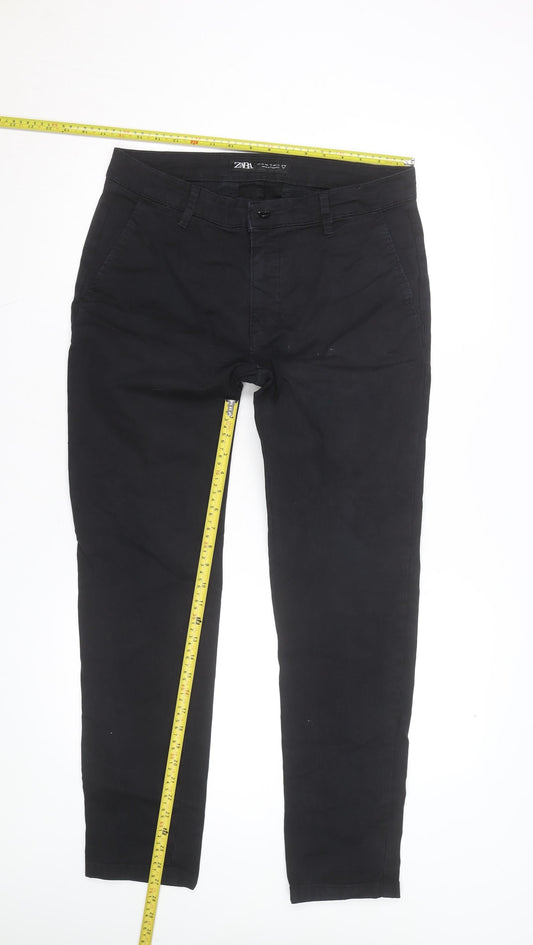 Zara Men Black Slim Fit Cotton Chino Trousers Size 32