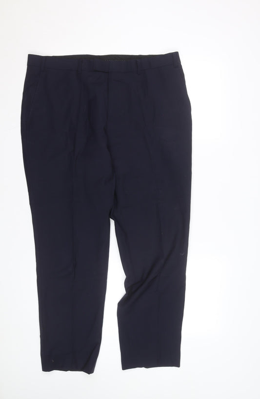 Moss Men's Blue Slim Fit Dress Pants 32R Wool Blend Formal Trousers