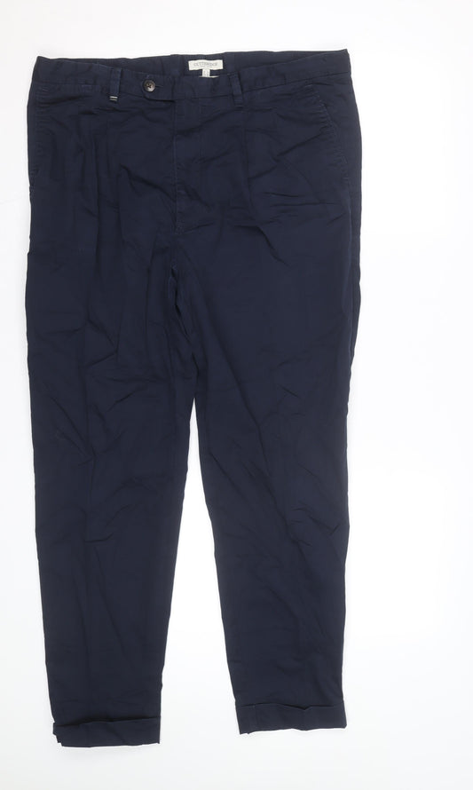 Gutteridge Men's Navy Blue Chino Trousers Size 36 Regular Cotton