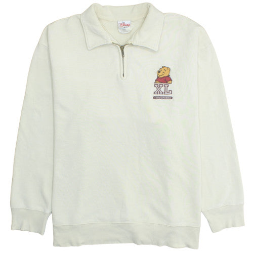 Front view of Disney Store women’s ivory 1/4 zip sweatshirt xl winnie the pooh