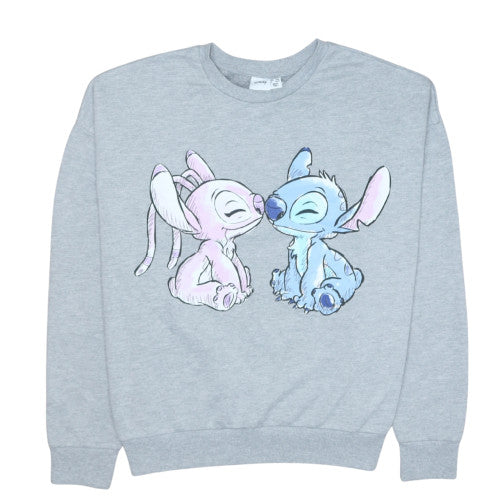 Front view of Disney Women Grey Lilo & Stitch Pullover Sweatshirt, size L