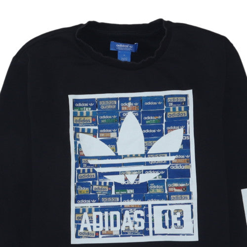 Adidas Mens Black Graphic Logo Crew Neck Sweatshirt Size M