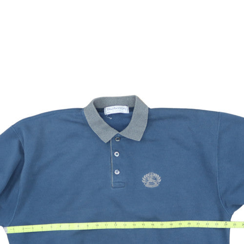 Burberrys Blue Long Sleeve Polo Shirt Men 2XL Cotton Vintage