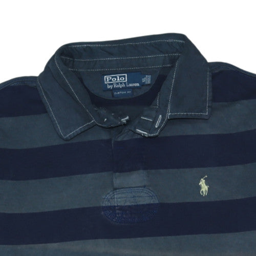 Ralph Lauren Men's Blue Striped Collared Long Sleeve Pullover Sweatshirt XL