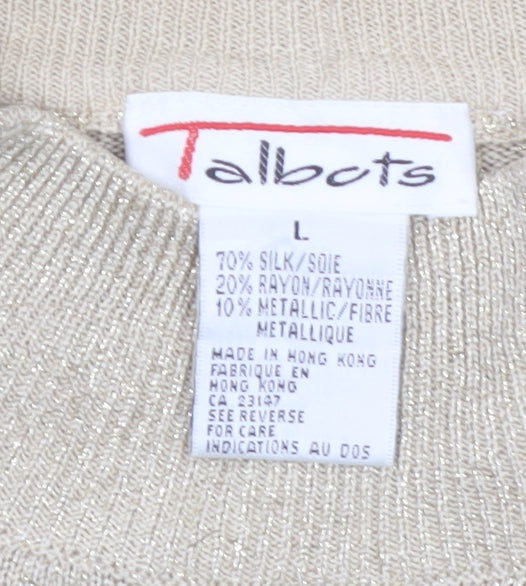 Talbots Womens Beige L Mock Neck Silk Blend Metallic Jumper