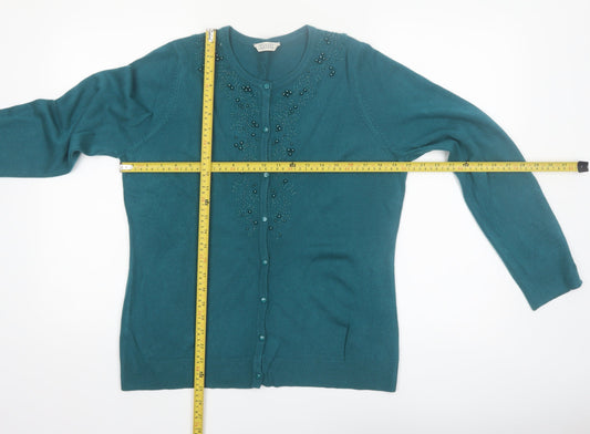 BHS Women’s Green Beaded Knit Cardigan Size 16