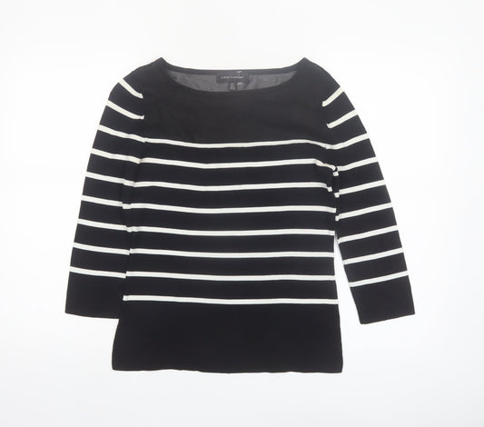 Cable & Gauge Women's Black Striped Boat Neck 3/4 Sleeve Pullover Jumper Size S