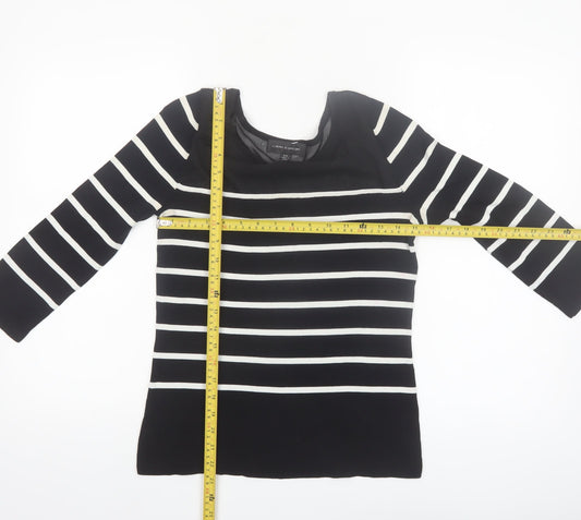 Cable & Gauge Women's Black Striped Boat Neck 3/4 Sleeve Pullover Jumper Size S