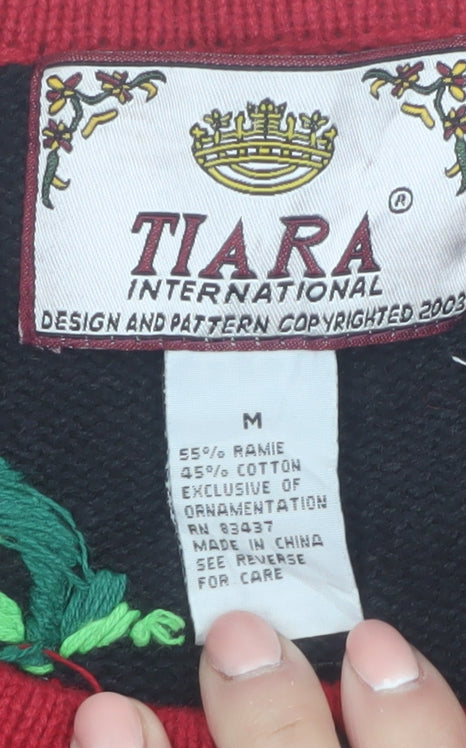 Tiara International Women's Black Christmas Santa Cardigan M