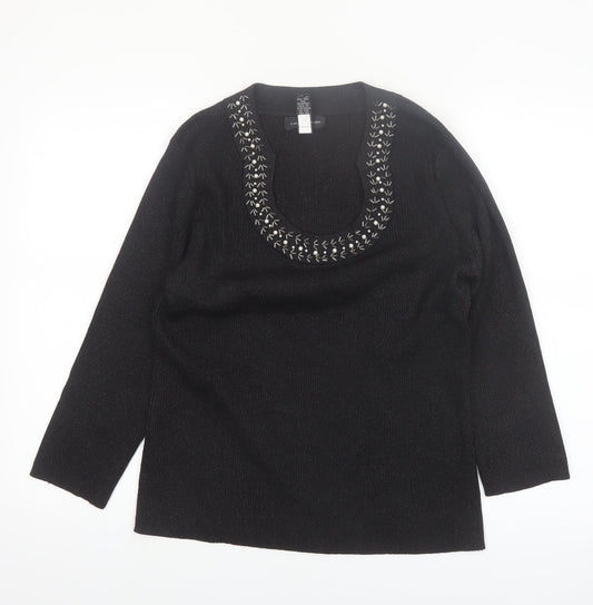 Cable & Gauge Women's Black Silk Blend Scoop Neck Jumper L