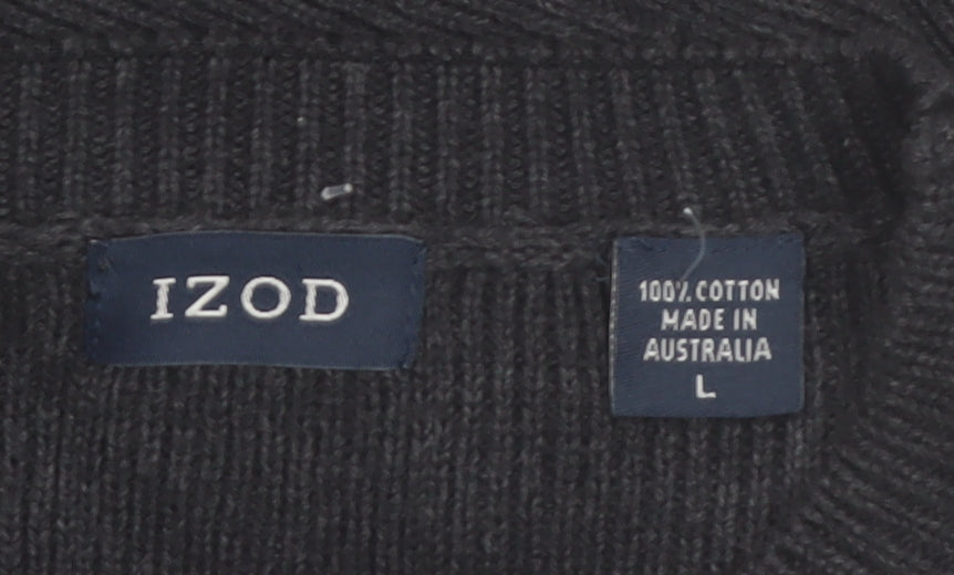 IZOD Men's Black Cotton Crew Neck Pullover Jumper Size L