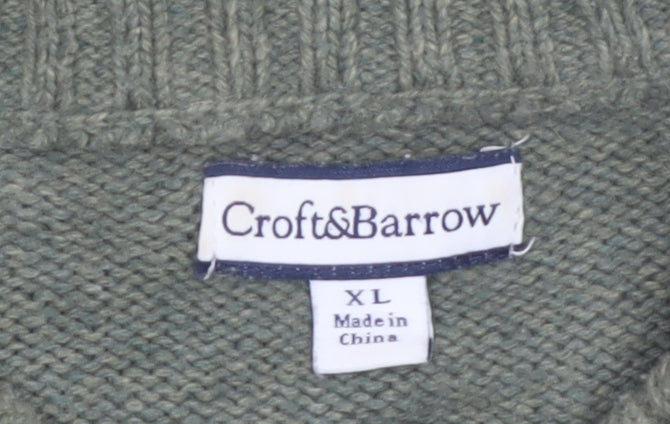 Croft & Barrow Women's Green Christmas Cardigan XL Embroidered Zip Knit