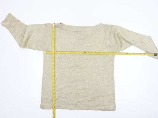 Adrienne Vittadini Women Beige M Boat Neck Wool Blend Pullover Jumper