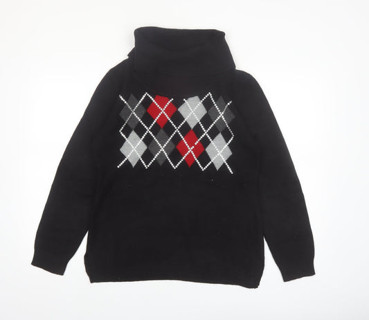 Karen Scott Women's Black Argyle Roll Neck Acrylic Jumper Size S