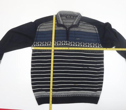 City Chic Men Blue 2XL 1/4 Zip Striped Knit Jumper