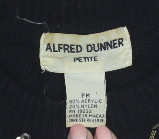 Alfred Dunner Women Black Petite M Sequin Argyle Pullover Jumper