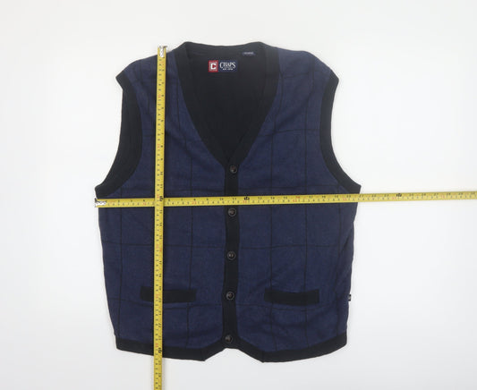 Chaps Men's Blue Check Cotton Button Vest Size L