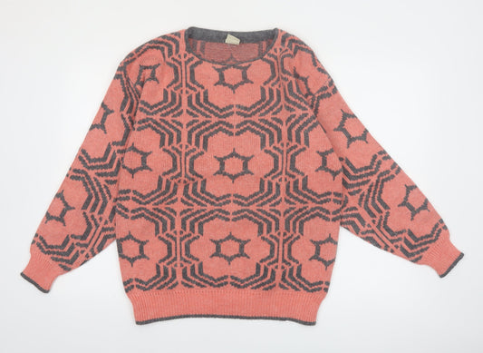 Additional front view of Oui Women's Pink Geometric Crew Neck Knit Jumper, size M