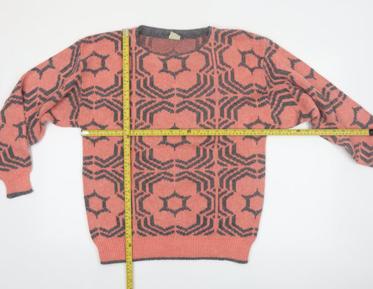 Oui Women's Pink Geometric Crew Neck Knit Jumper Size M