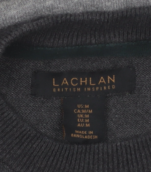 Lachlan Men's Grey Striped Cotton Crew Neck Jumper Size M