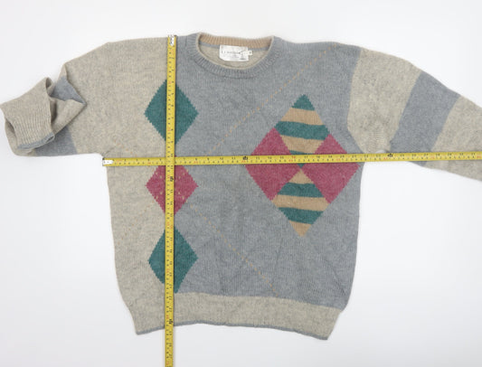 F.I. Moderna Men's Grey Wool Argyle Pullover Jumper M