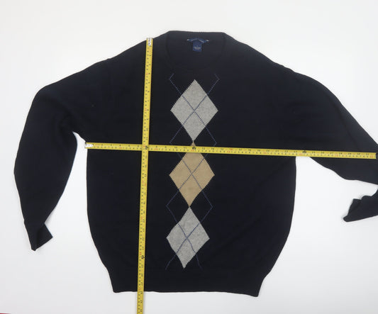 Falls Creek Men's Blue Argyle Cotton Crew Neck Jumper Size L