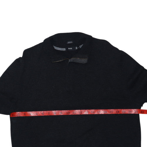 BOSS Men's Black Wool 1/2 Zip High Neck Jumper XL