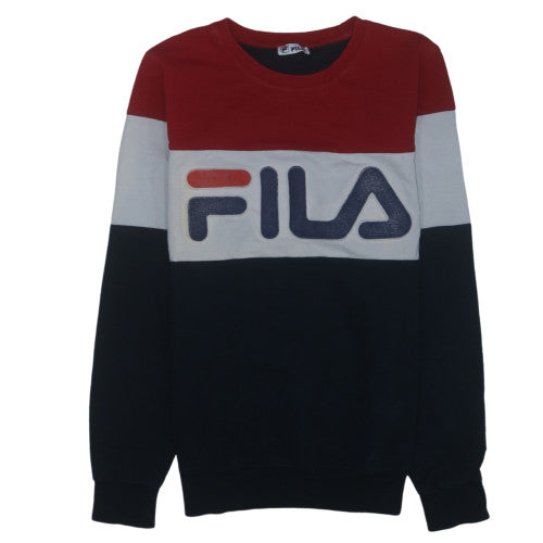 Additional front view of Fila women’s red white blue colourblock pullover sweatshirt m
