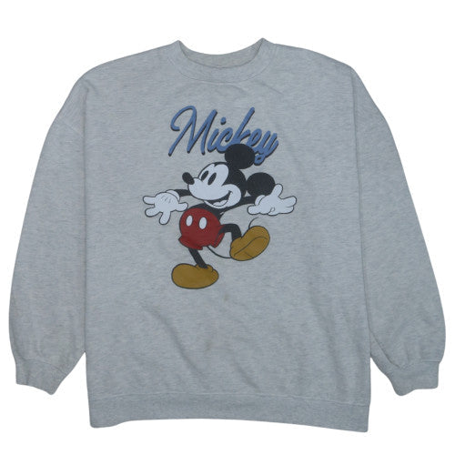 Front view of Disney Women Grey Mickey Sweatshirt, size 16, Pullover Crew Neck
