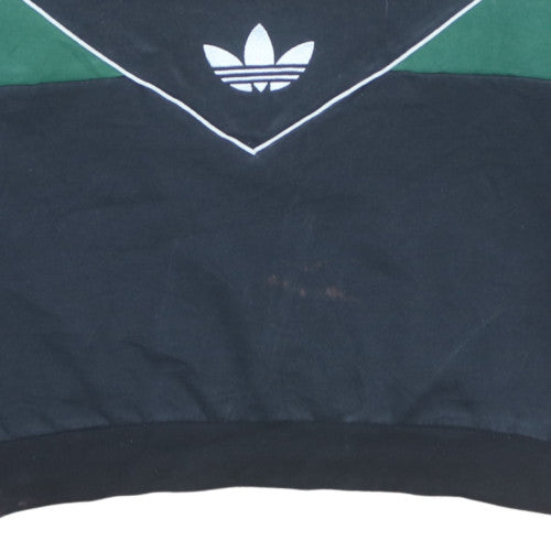 Adidas Women Black Green 1/4 Zip Sweatshirt XL Relaxed Fit Retro Style