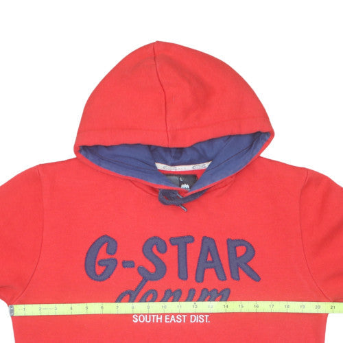 G-Star Men's Red Pullover Hoodie L Logo Fleece Sweatshirt