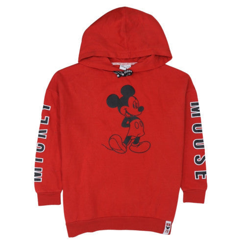 Front view of Disney Women Red Mickey Mouse Pullover Hoodie L Graphic Print Cotton