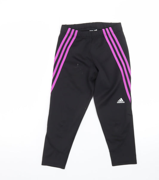 Additional front view of Adidas women’s black xs ankle leggings purple stripe performance