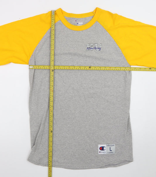 Champion Men's Grey Yellow 3/4 Sleeve Raglan T-Shirt Size L