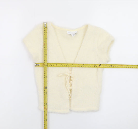 Topshop Women Ivory Petite Size 4 Fuzzy Tie Front V-Neck Cardigan