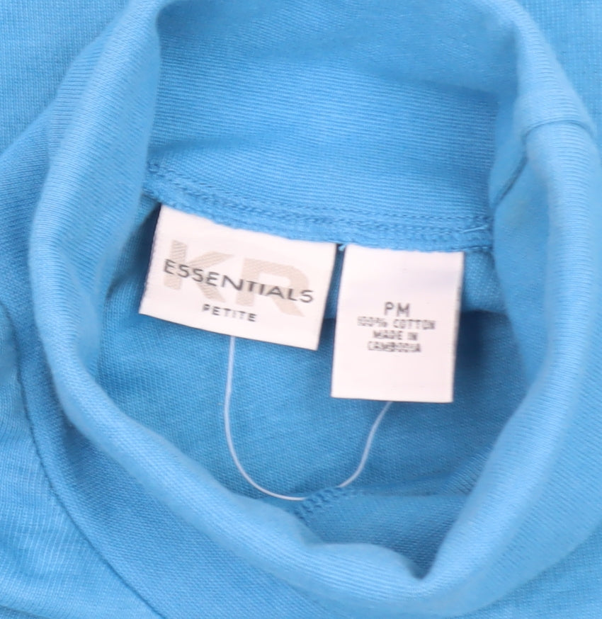 KR Essentials Womens Blue Cotton Petite Roll Neck Long Sleeve Top M