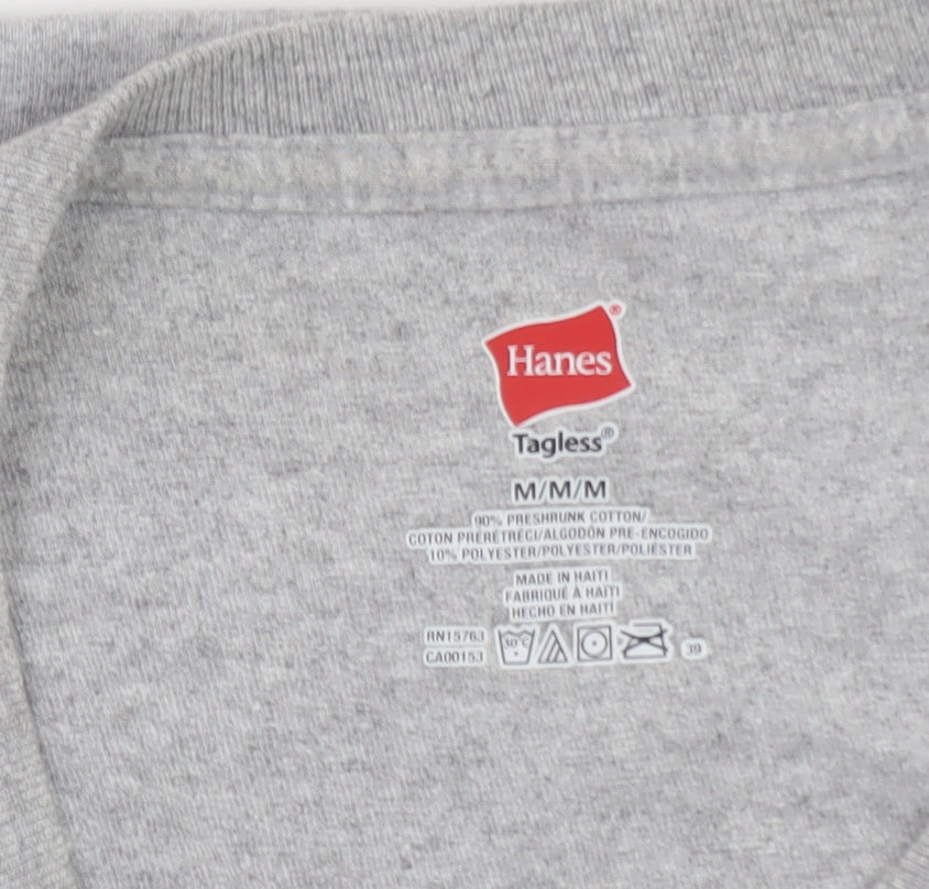 Hanes Men’s Grey Long Sleeve Crew Neck Pocket T-Shirt Size M