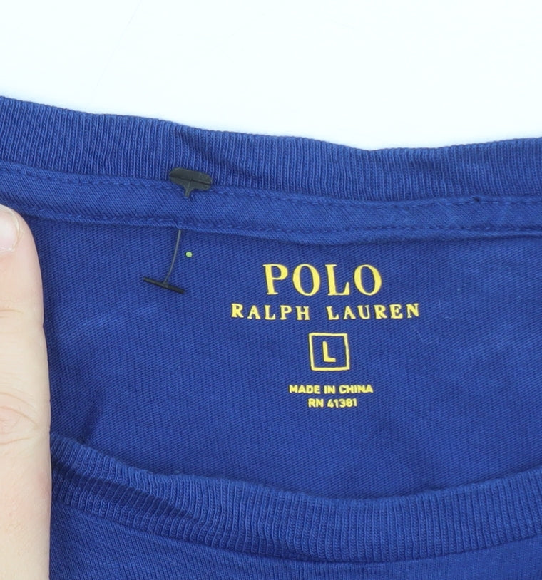 Polo Ralph Lauren Men's Blue Long Sleeve Crew Neck Cotton T-Shirt Size L