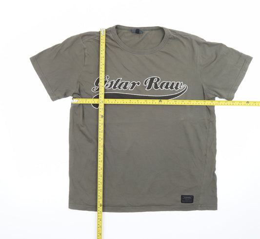 G-Star Men Green Graphic Print Crew Neck Short Sleeve T-Shirt L